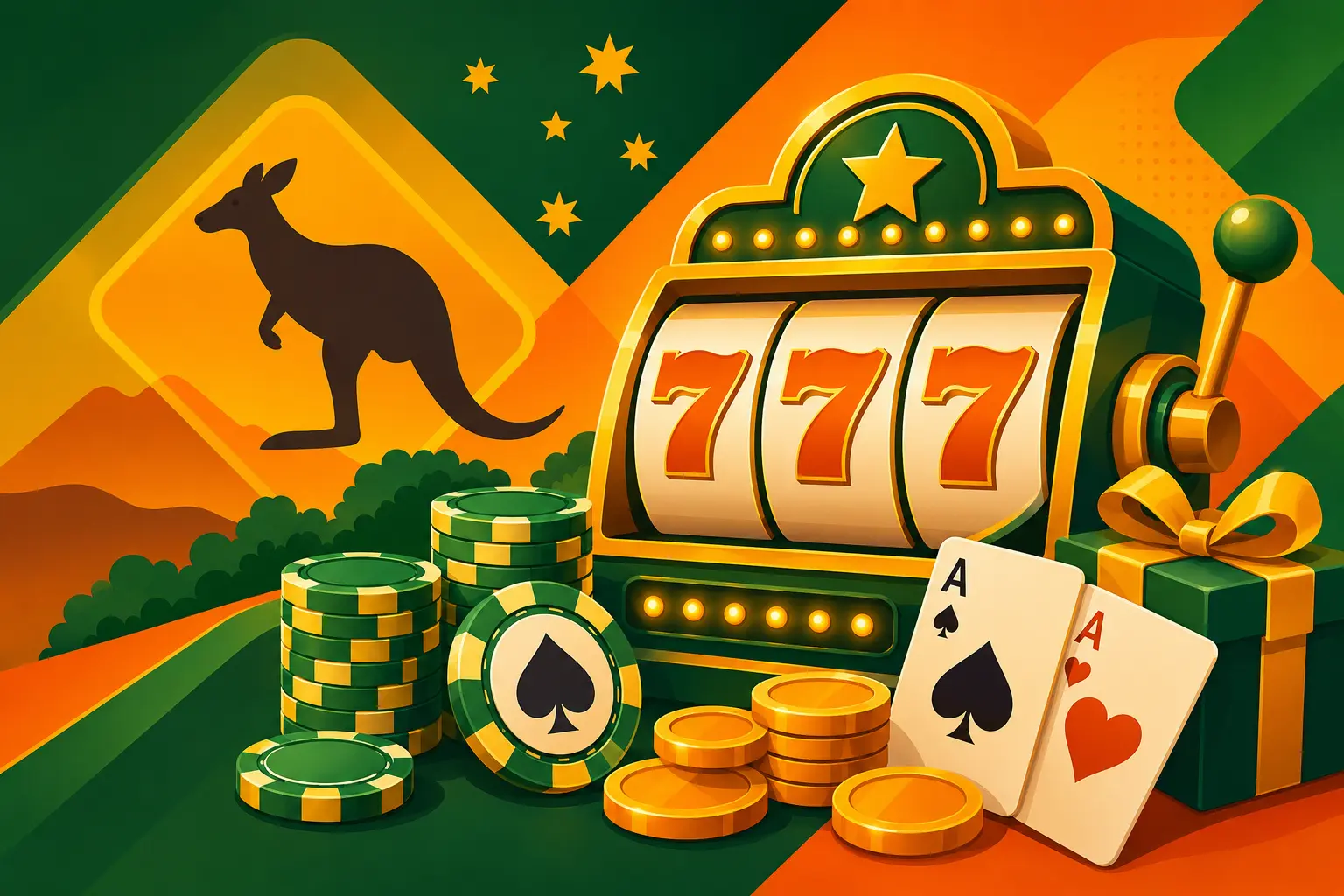 Casino slots, chips, cards and bonus illustration